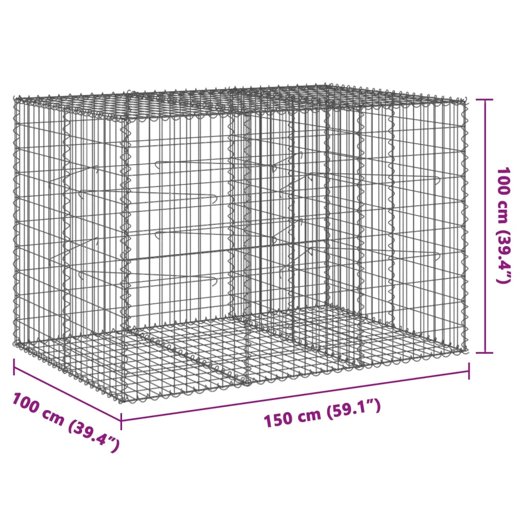 Cesto Gabbione con Copertura 150x100x100 cm in Ferro Zincato 3295191