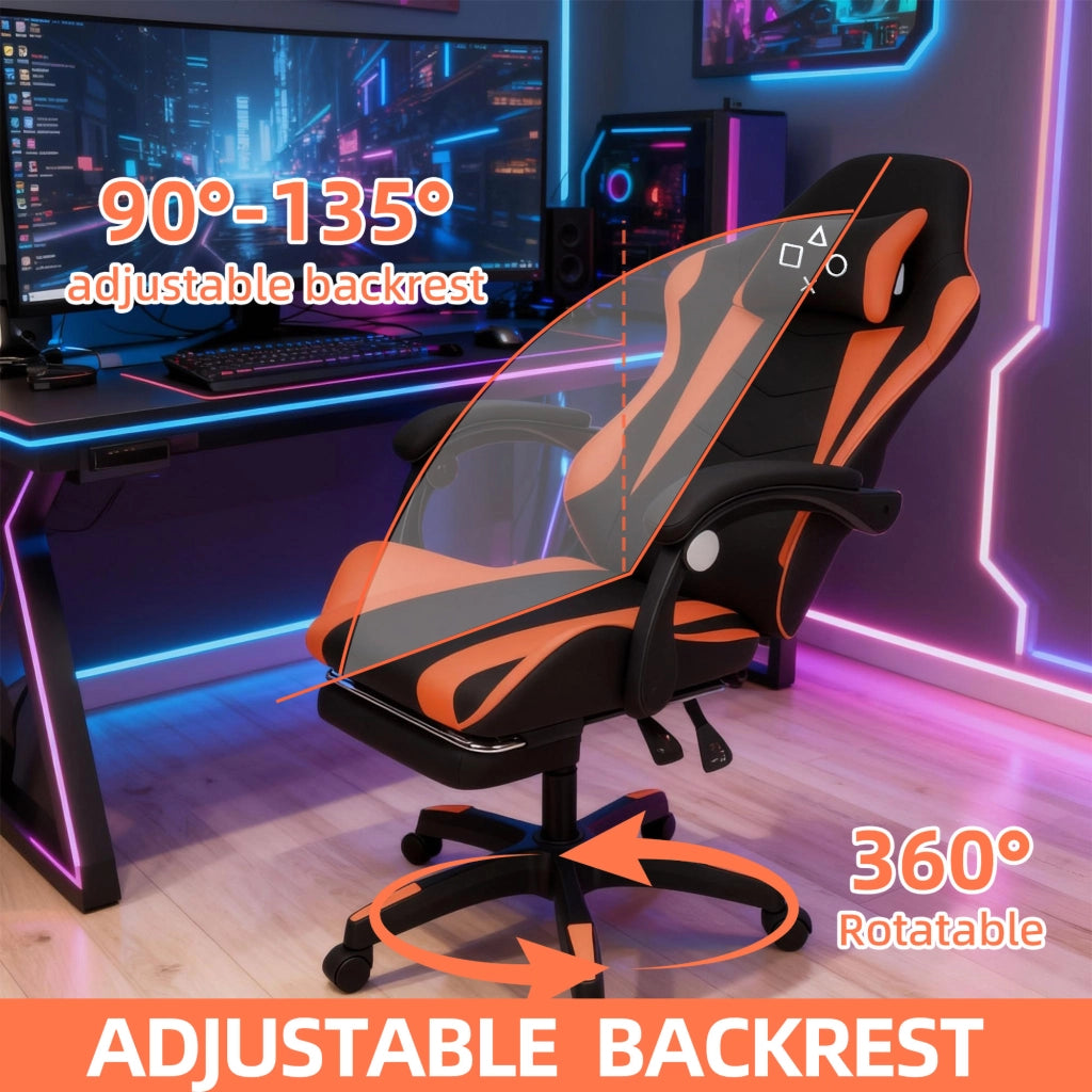 Clutch - Sedia da Gaming Ergonomica con Cuscino Lombare Poggiatesta e Poggiapiedi in PVC Nera e Rossa