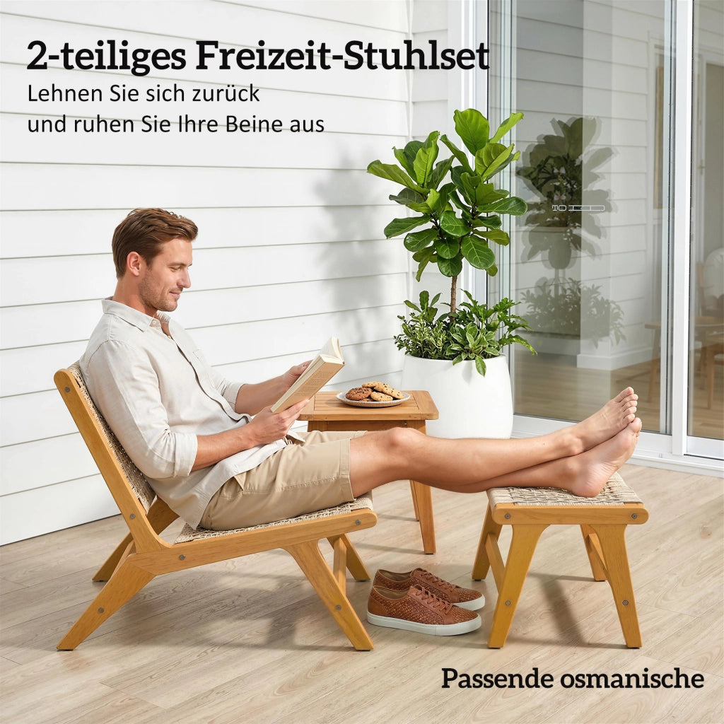 Sedia Lounge con Poggiapiedi ¨C Zephmum ¨C Acacia, Rattan, Grigio 2 Pezzi