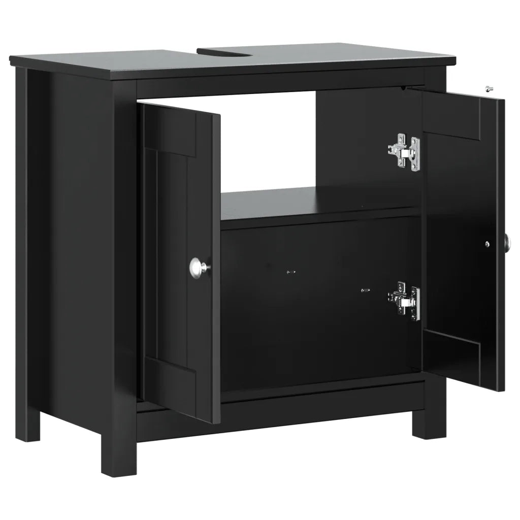 Mobile Lavabo da Bagno BERG Nero 60x34x59cm Legno Massello Pino