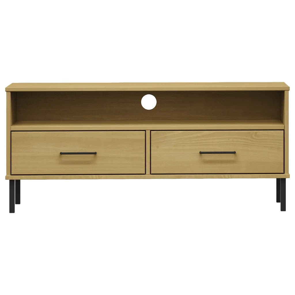 Mobile TV con Gambe Metallo Marrone Legno Massello di Pino OSLO cod mxl 27749