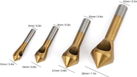 Set di attrezzi per taglio metallo - Afschuining singola - HSS4241 - 4 pezzi - Taglio metallo legno - Giallo.