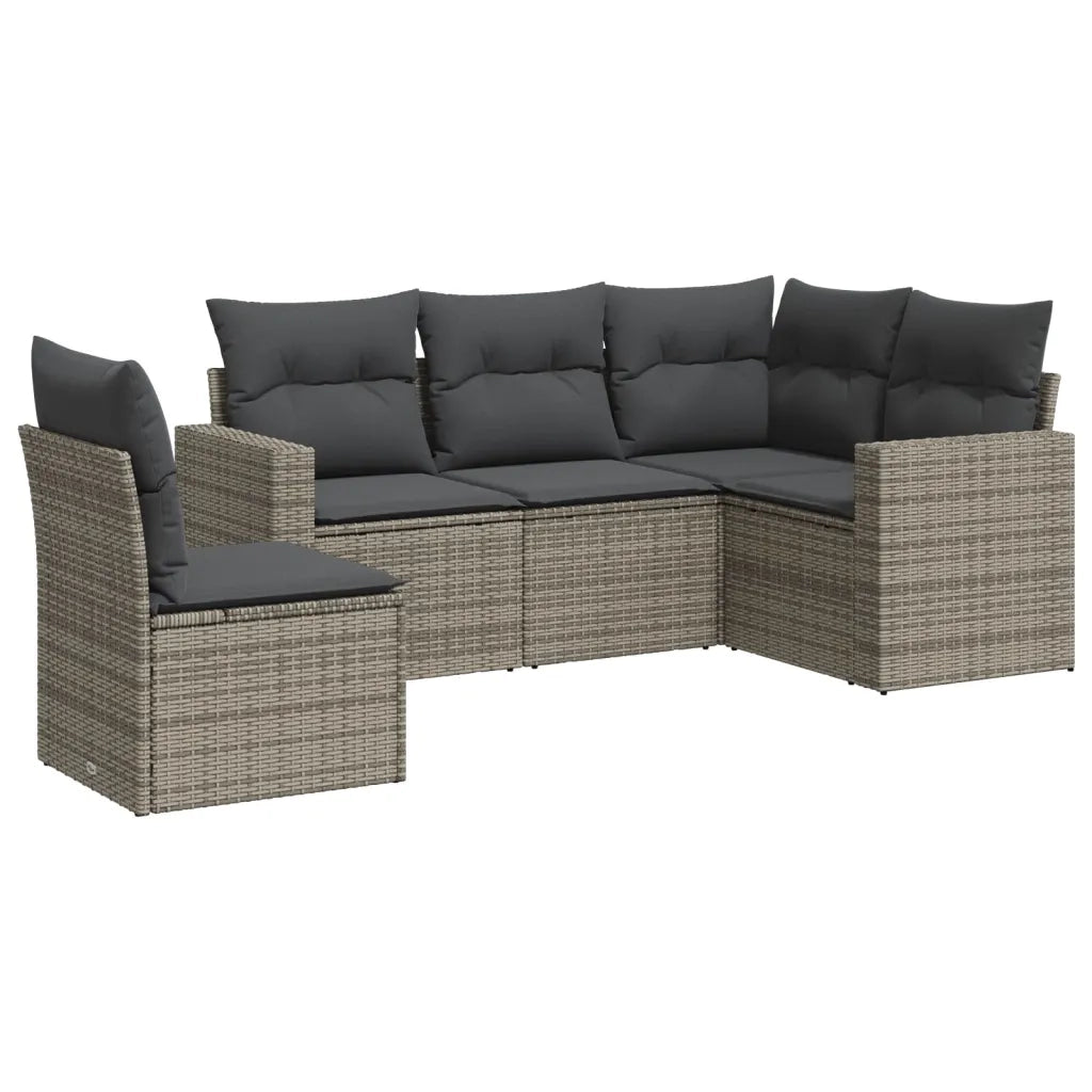 Set Divano da Giardino 5 pz | Set Salotto da Giardino con Cuscini Grigio in Polyrattan