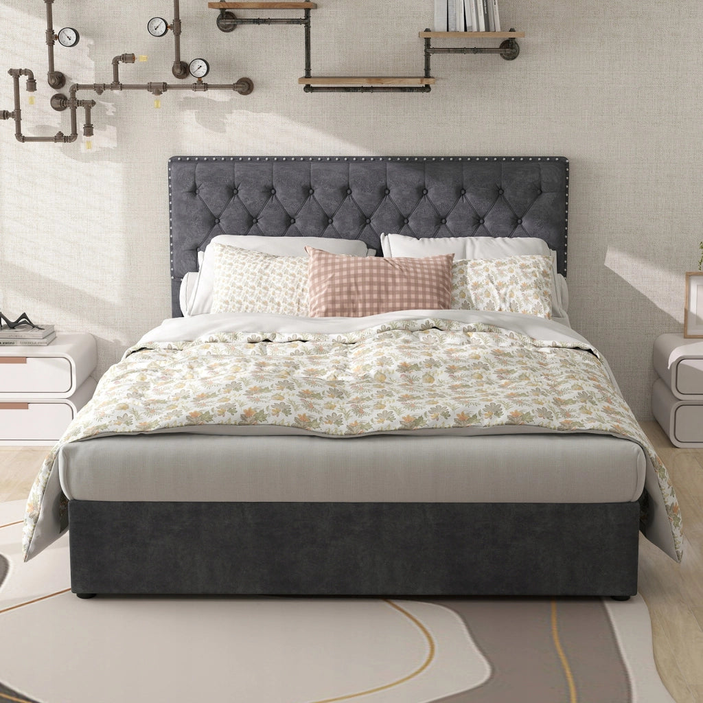 Letto imbottito 140x200 grigio - Xylo - Stelaio sollevabile
