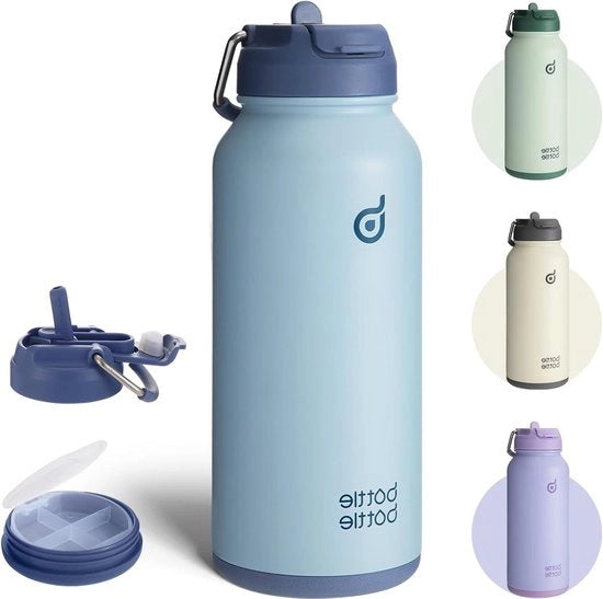 Ottima flaconcino isolante per acqua 950 ml (32 oz) - sportivi flaconcini d'acqua in acciaio inossidabile - imbuto - design di bottiglia da sport - palestra - contenitore per medicinali - blu