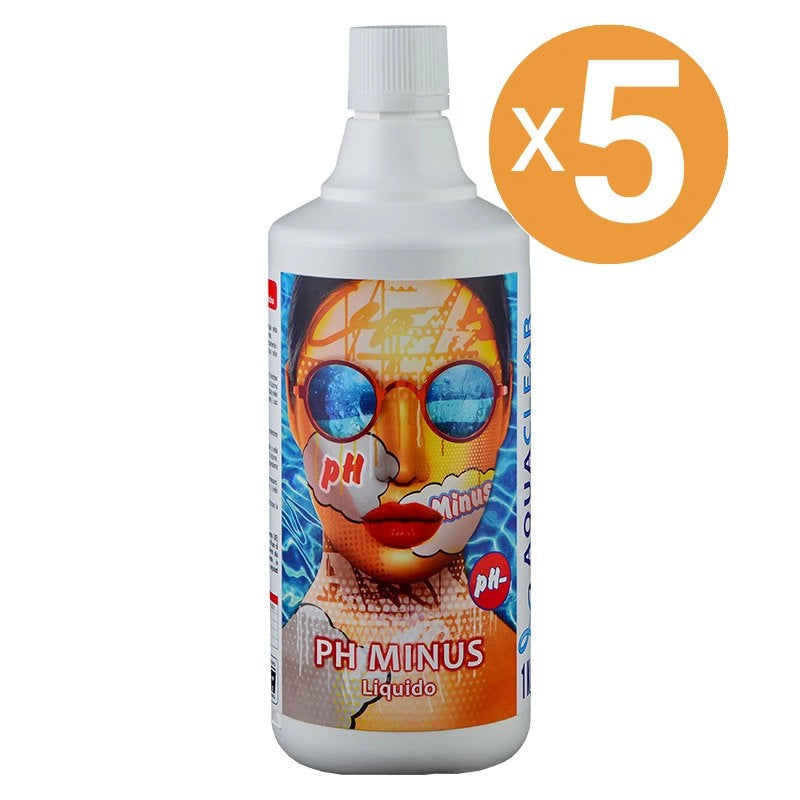 Riduttore Ph Minus Liquido Piscina, 5 Confezioni Da 1 Kg