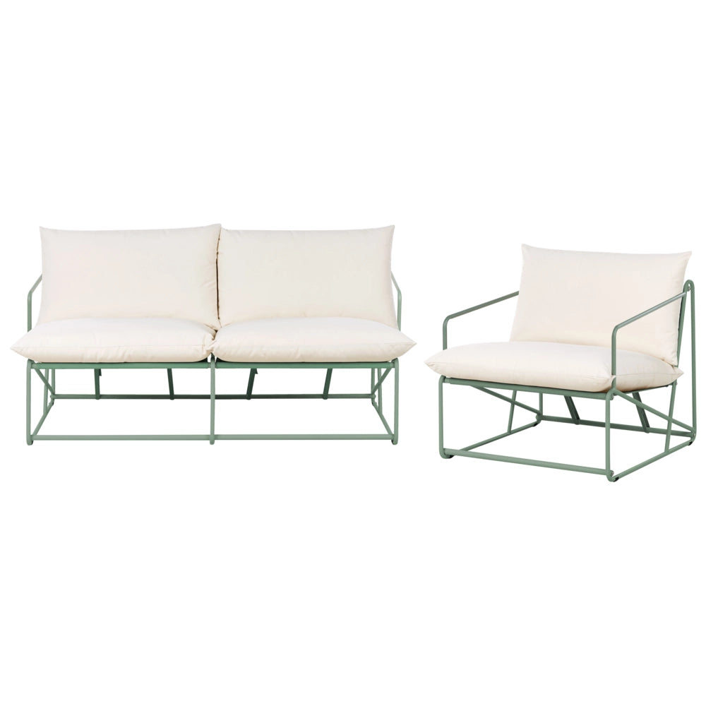 Set divano e poltrona bassi oversize in metallo con cuscini schienale e seduta Arredamento da interno ed esterno Giardino verde