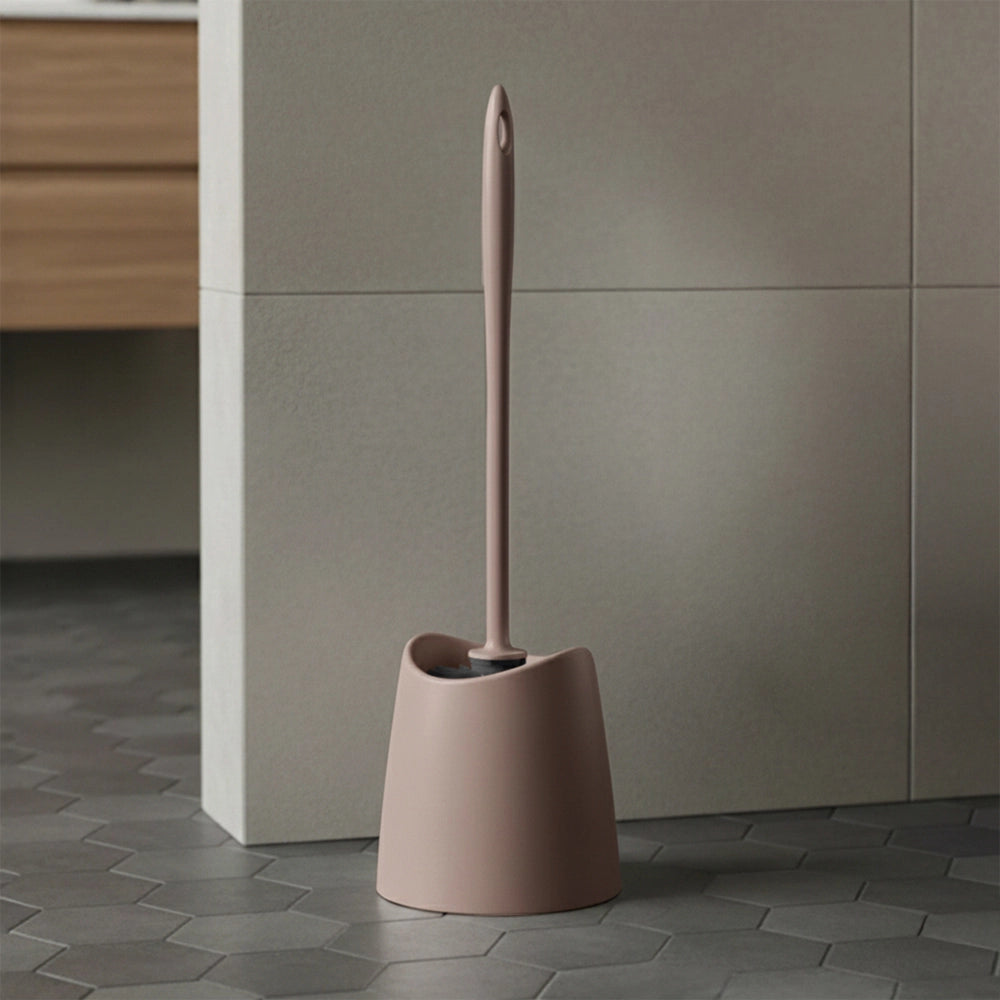 Portascopino wc da appoggio tortora in abs con setole nere