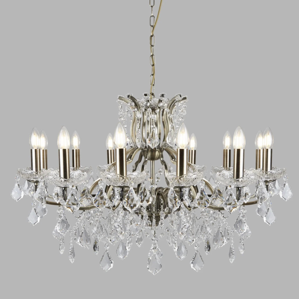 Lampadario Classico Parigi Acciaio Ottone Vetro Trasparente 12 Luci E14
