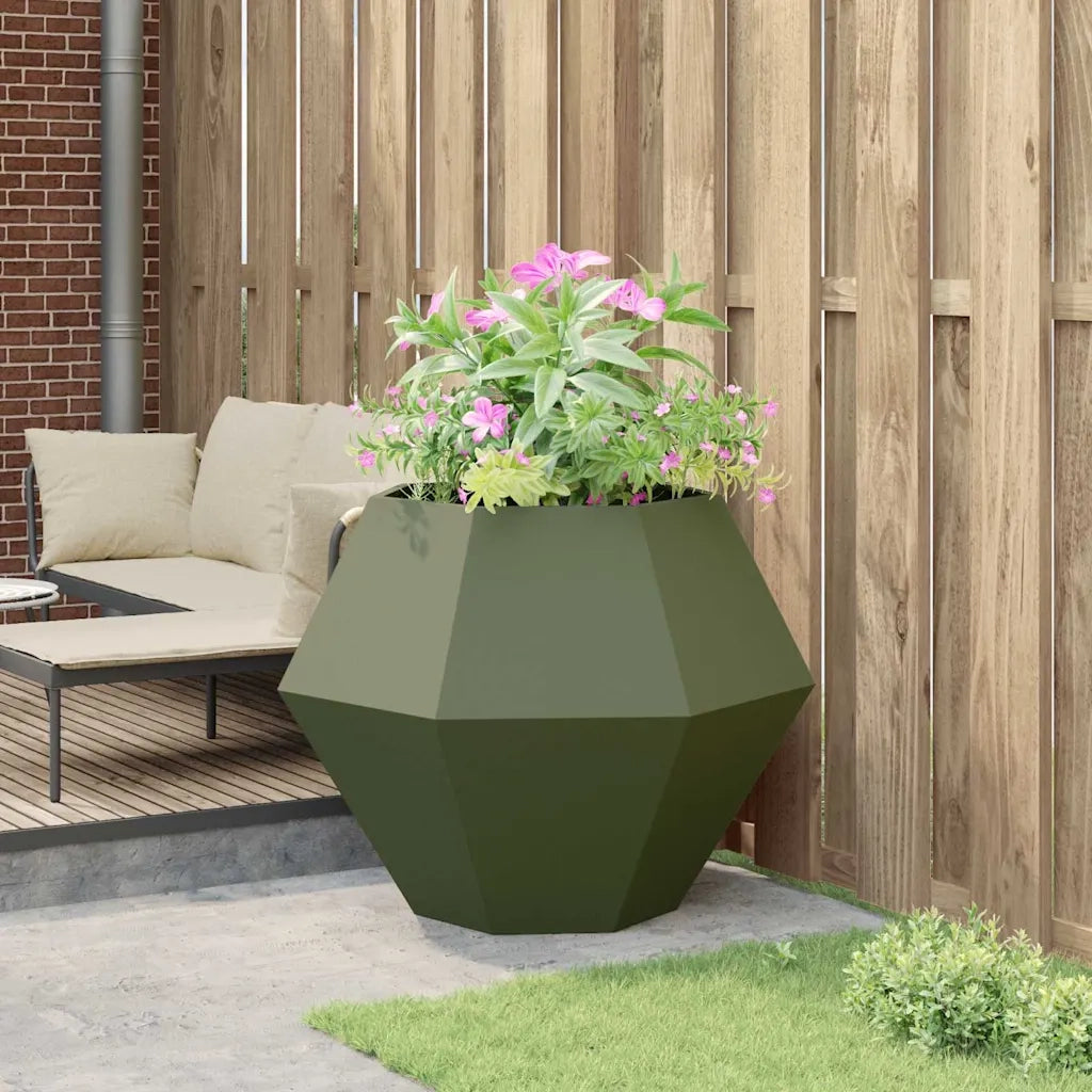 Fioriera | Cassetta per fiori | Vaso Verde oliva 100 x 100 x 80 cm Acciaio