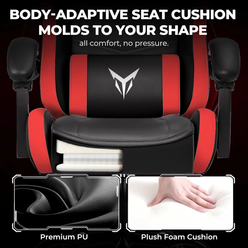 Sedia da Gaming Ufficio Ergonomica, Sedia da Gioco con Poggiatesta e Supporto Lombare Regolabili, Poltrona da Gaming, Rossa