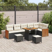 Set Divano da Giardino 11 pcs Nero e Crema polyrattan