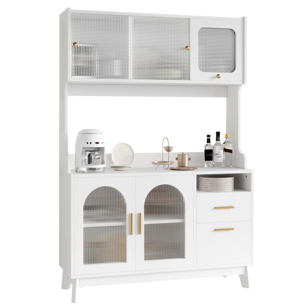 Credenza alta da sala da pranzo 120×40×178 cm, con ampio spazio contenitivo, prese integrate e porte USB, bianco