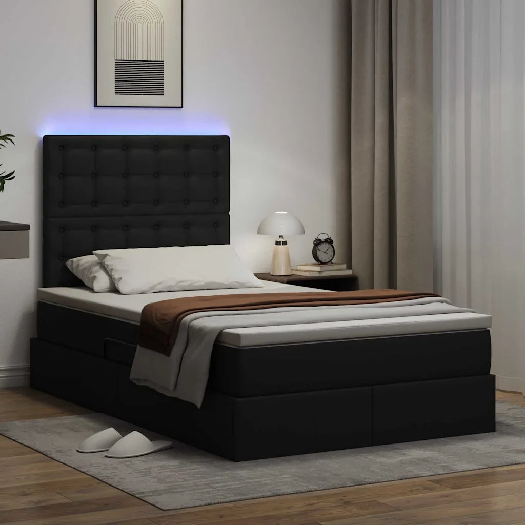 Letto con contenitore e LED Nero 120 x 190 cm Pelle Sintetica