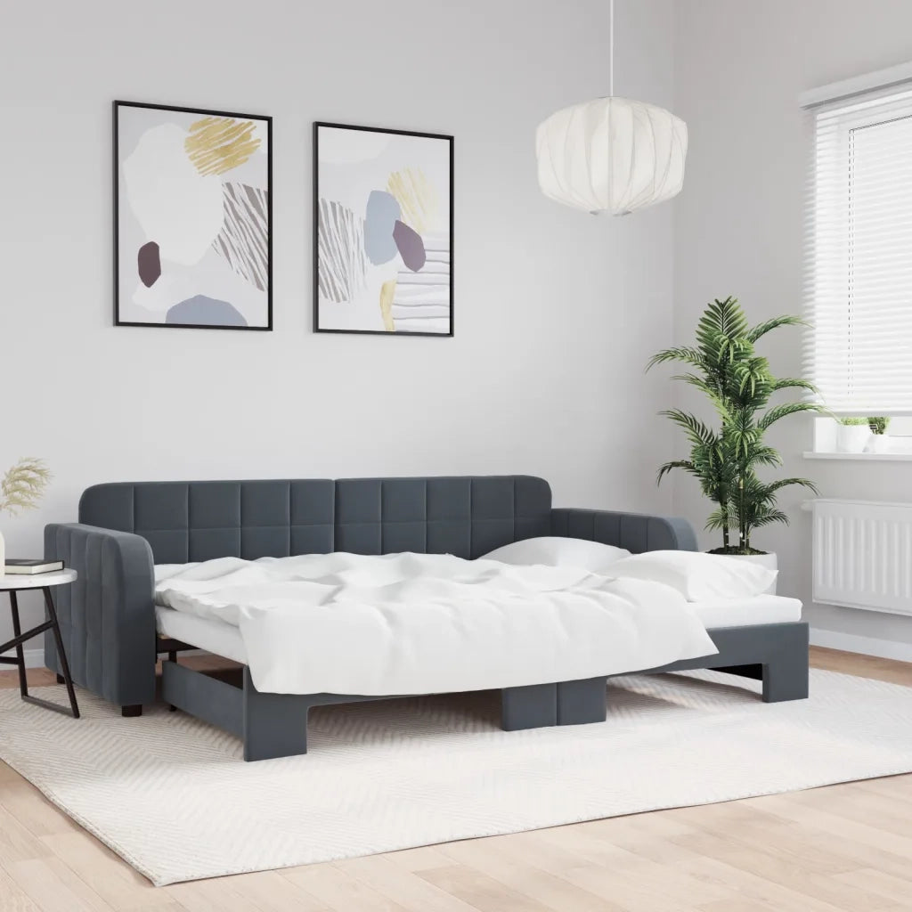 Divano letto | Sof¨¤ letto | Letto singolo Estraibile Grigio Scuro 80x200cm Velluto