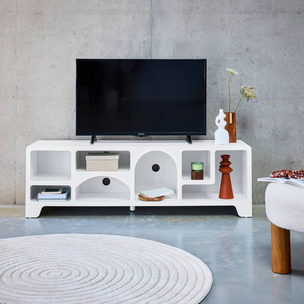 Mobilie tv organico effetto legno bianco, 160cm, bianco