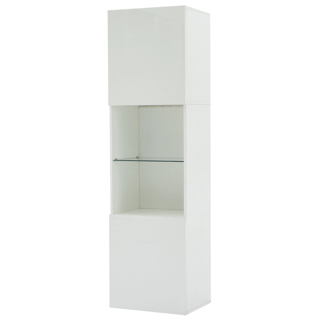 Vetrina 45x35x160 cm con illuminazione LED e 1 ripiano in vetro; truciolato bianco