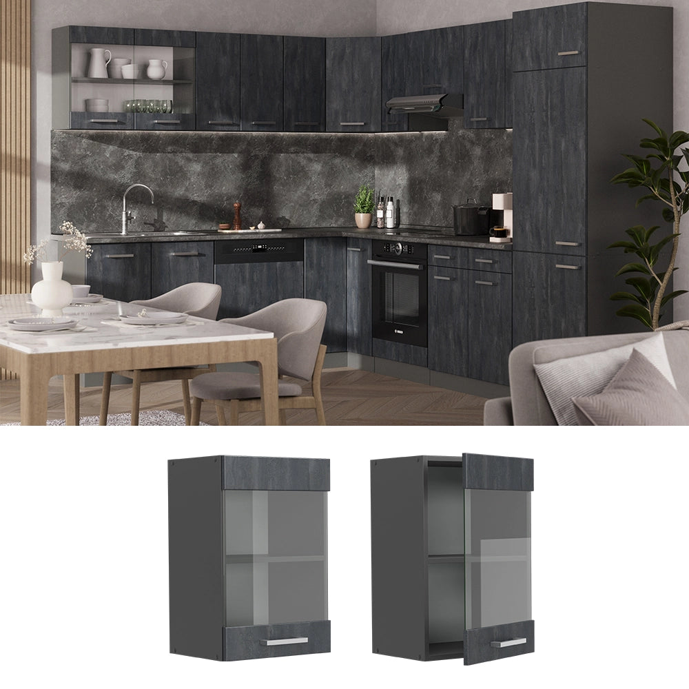Vicco Mobile da cucina in vetro Calcestruzzo nero 40 cm