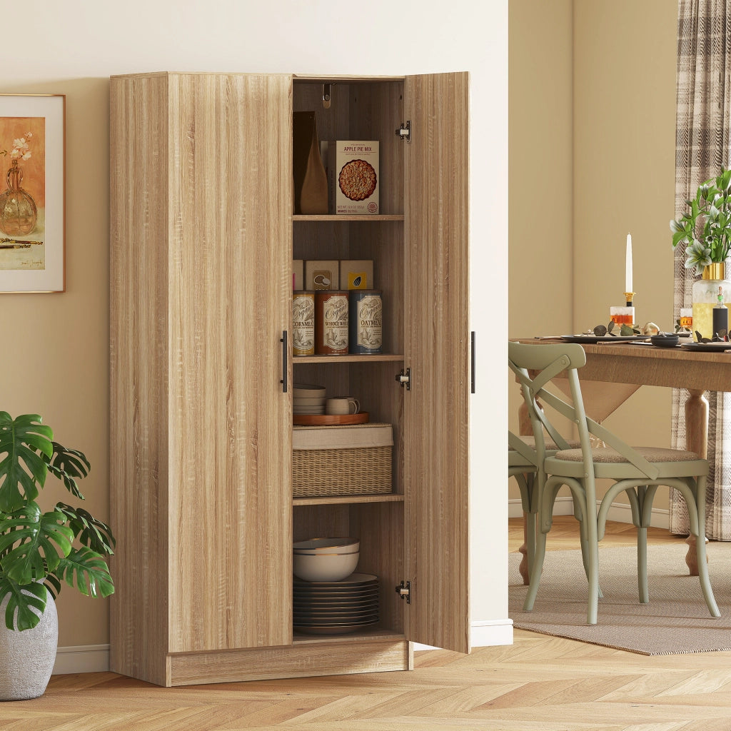 Credenza Cucina Moderna con 2 Ripiani Regolabili e Ante a Chiusura Ammortizzata, 75x40x165 cm, Legno