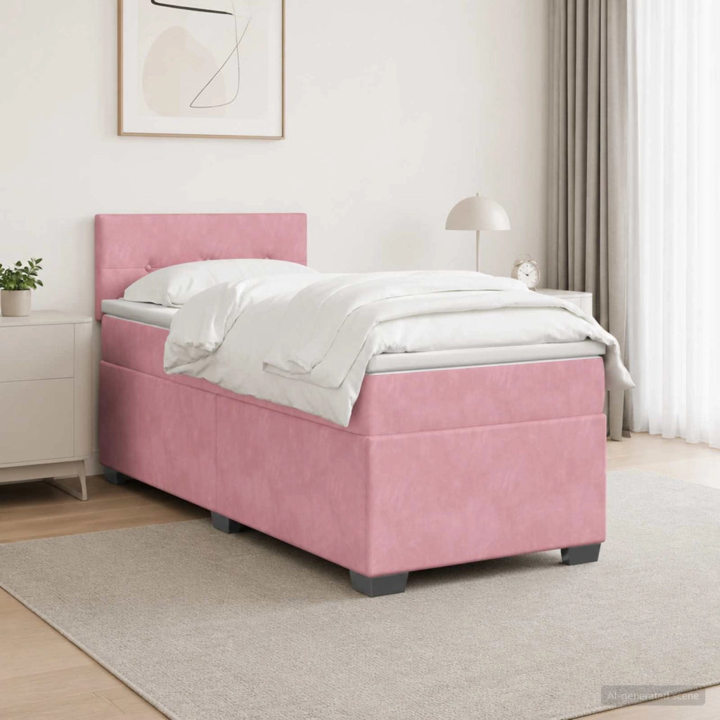 Letto box spring con materasso Rosa 80 x 200 cm Velluto 3450607