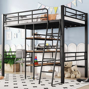 Letto a castello nero in metallo con scrivania e scaffali 90x200 cm