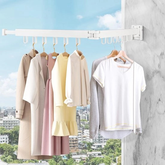 Kledingrek a Parete Bianco 90cm con 12 Ganci per Esterno, Bagno, Camera da Letto, Cucina, Opaco e Flessibile