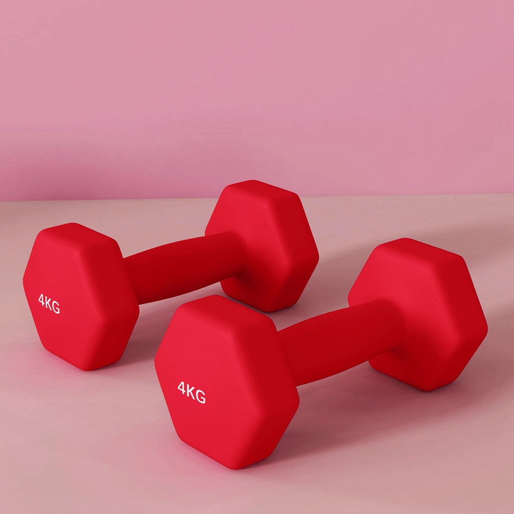 Set 2 Manubri Palestra 4 kg Pesi esagonali per Allenamento Rosso