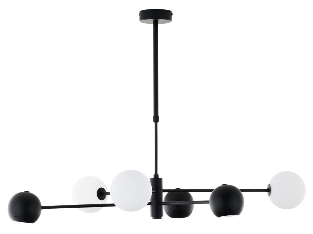 Lampadario MOKA Jupiter nero, 6 luci G9/GU10, sfere