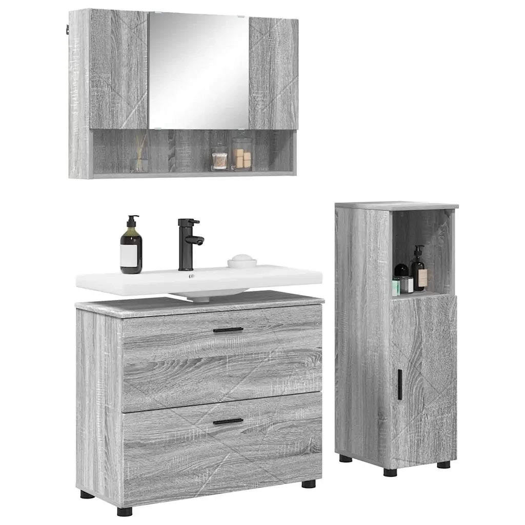 vidaXL Set di mobili per il bagno con cassetto 3 pcs Grigio sonoma