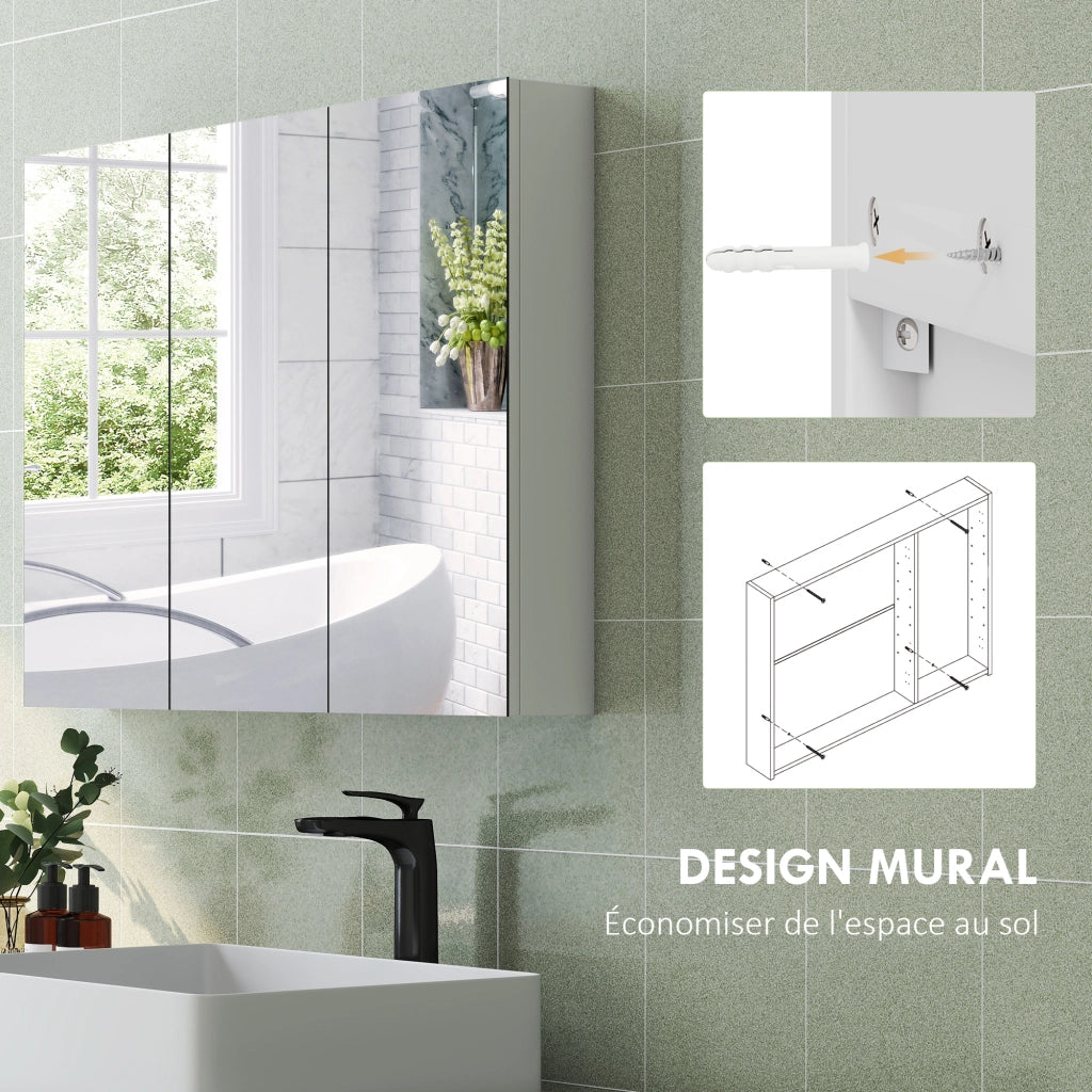 Armadietto da Bagno con Specchio ¨C Xylo ¨C 3 Ante, Ripiani Regolabili, Bianco, 91.5x11.5x65cm