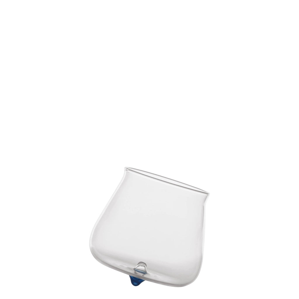 Pirolo Set 6 Bicchieri Junior Blu in Vetro Borosilicato - Design a Trottola Ruotante con Base Obliqua - Eleganti Tumbler per Uso Quotidiano e Decor