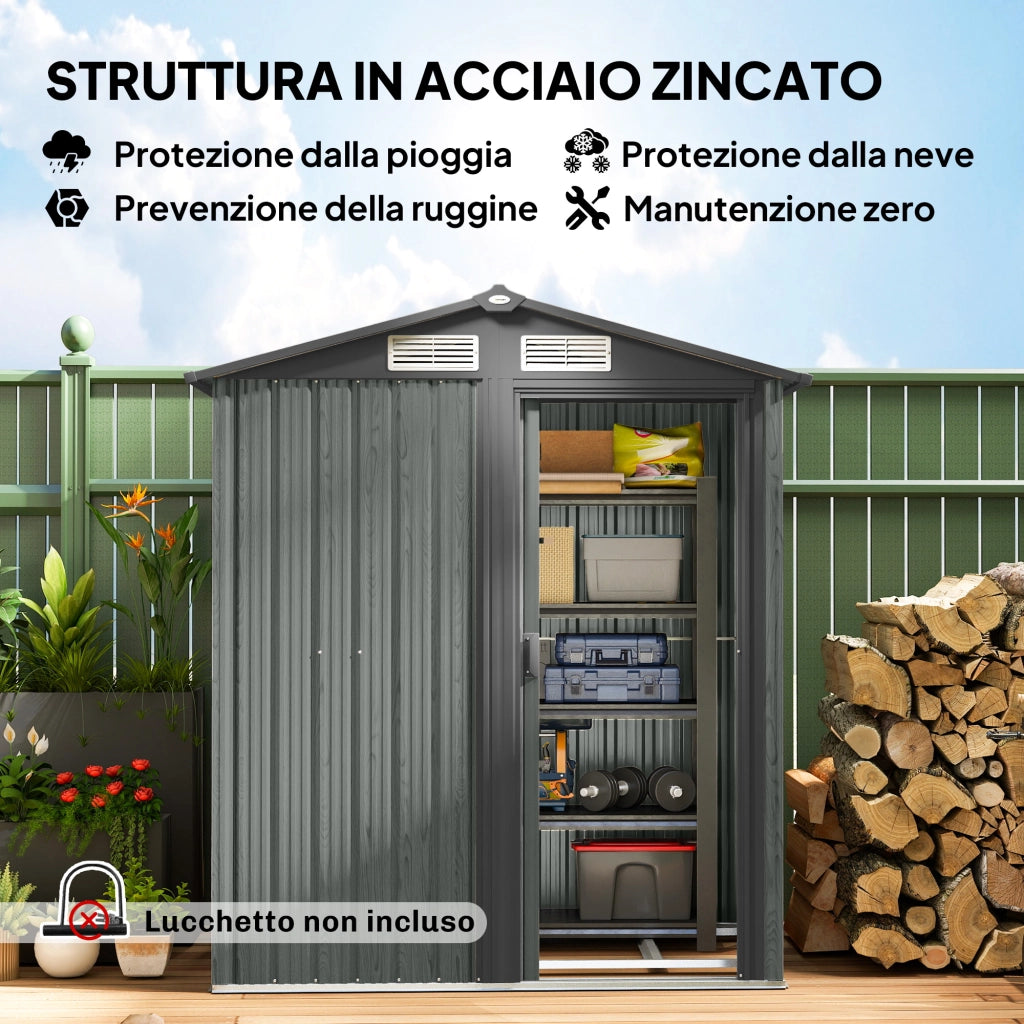 Casetta da Giardino in Acciaio ¨C Zephmum ¨C Grigio 152x132x188 cm