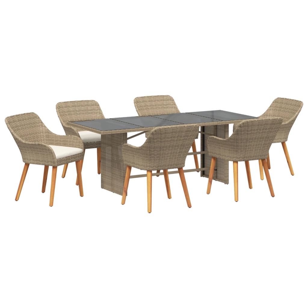 Set da Pranzo in Giardino 7 Pezzi Beige Rattan Universale