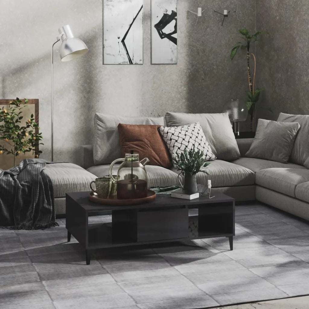 Tavolino Salotto Grigio Lucido 103,5x60x35cm Legno Multistrato 806030