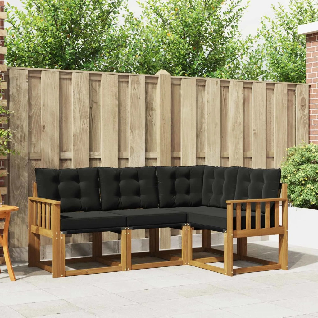 Set di divani da esterno con cuscino 4 pcs Naturale e Nero