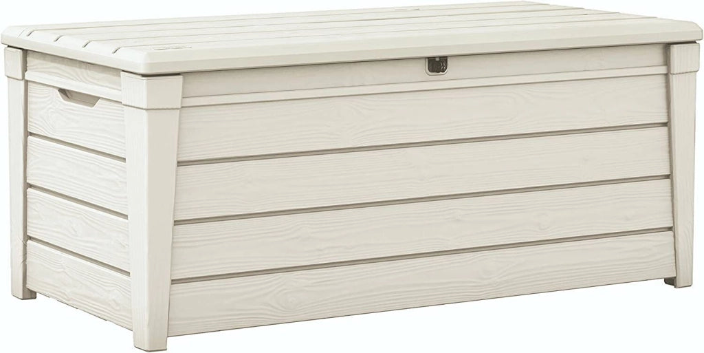 Keter K252655 Brightwood Baule da Giardino 454 L portata 300 Kg pistoni idraulici chiusura lucchettabile colore Antracite