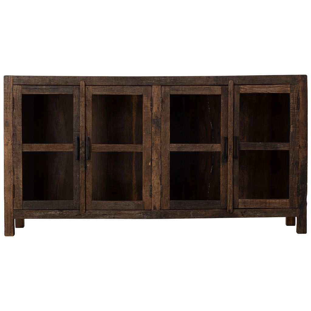 Credenza artigianale in legno con 4 ante marrone, 170x40x90h cm