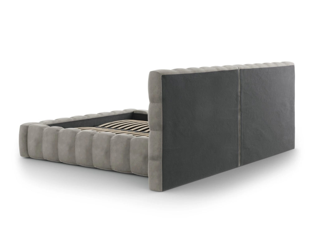 Cosmopolitan Design - Letto a cassettone con testiera doppia "Bali" 200x200cm in velluto grigio chiaro 