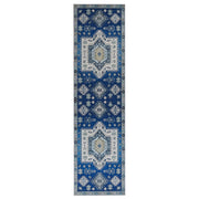 Tappeto passatoia blu poliestere 80 x 300 cm motivo geometrico fondo antiscivolo corridoio moderno