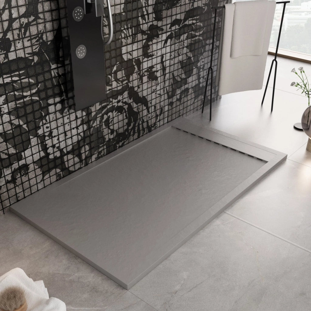 Piatto doccia in marmo resina grigio chiaro pietra cemento prestige, misura 80x120