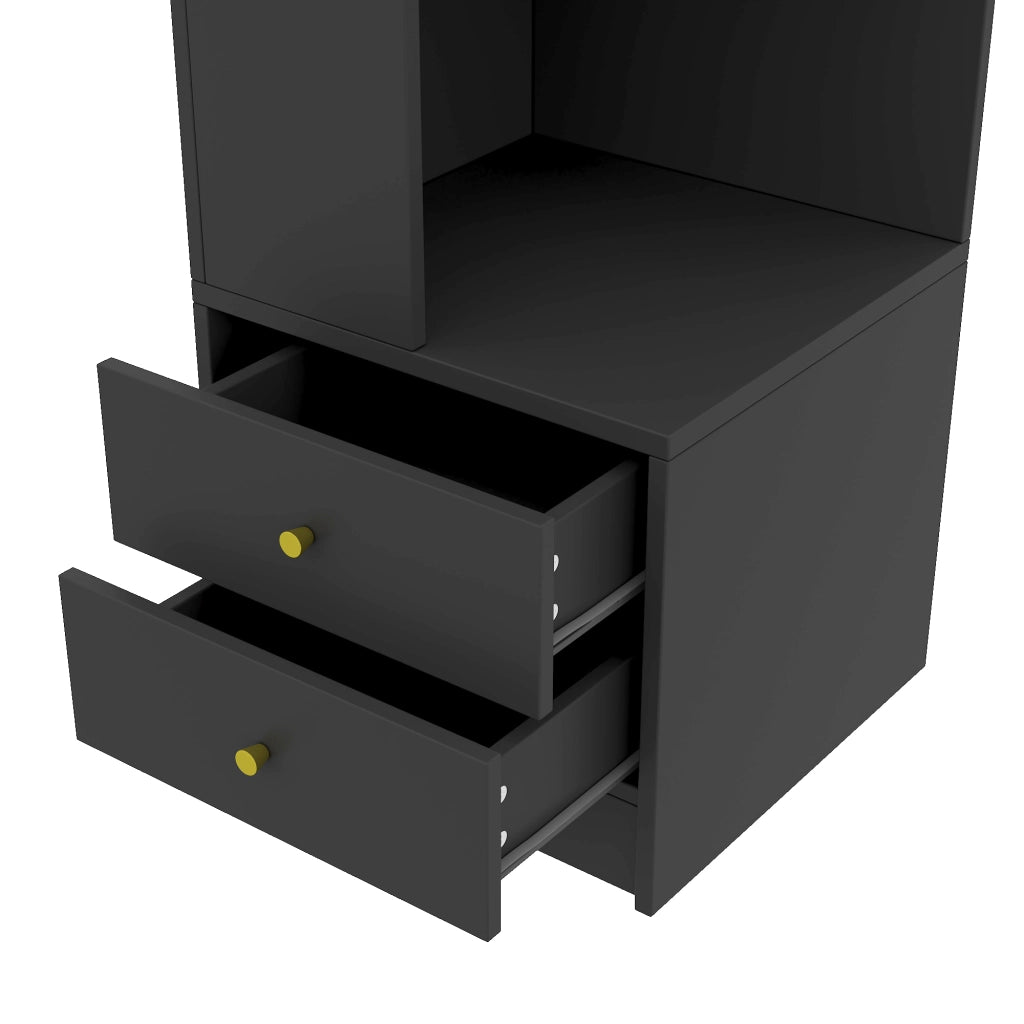 Libreria angolare a L con illuminazione LED controllabile via app, 45 x 43,5 x 180 cm, nero