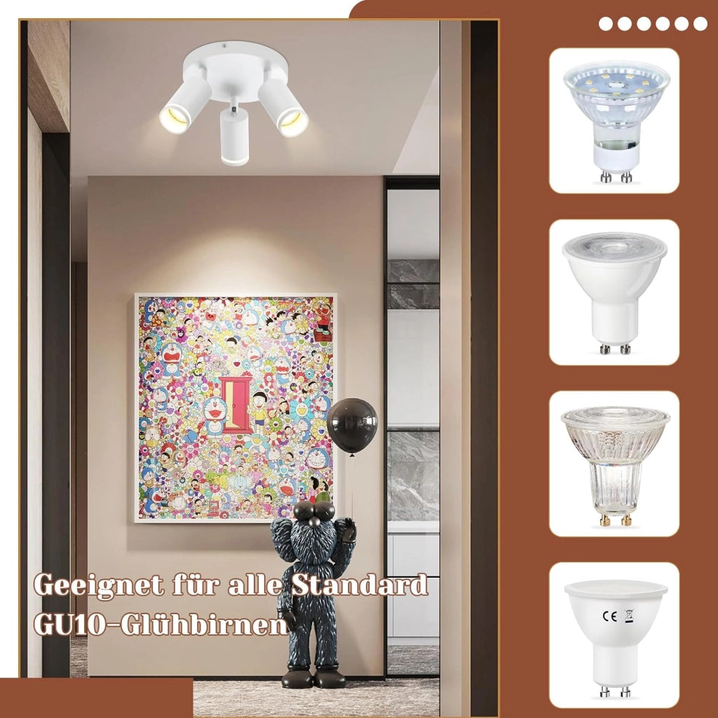 ZMH Faretto da soffitto Bianco 3 Luci Rotondo GU10 Orientabile da Interno in Metallo per Corridoio Senza Lampadine