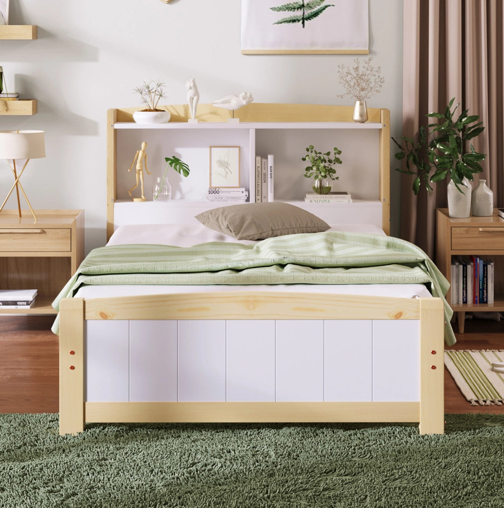 Letto singolo 90x200 cm con testiera a vani, bianco