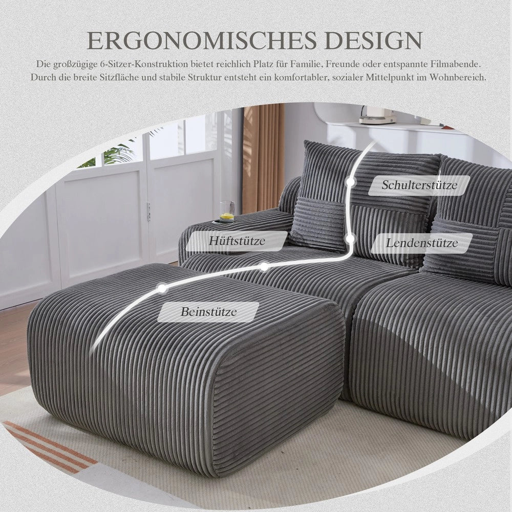 Divano 2 posti ¨C Minimal ¨C grigio scuro tessuto con poggiapiedi contenitore