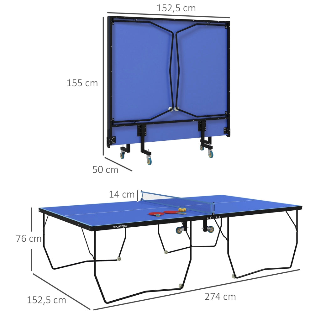Tavolo da ping pong pieghevole ¨C zephmum ¨C blu, MDF, acciaio, 274x152.5x76 cm