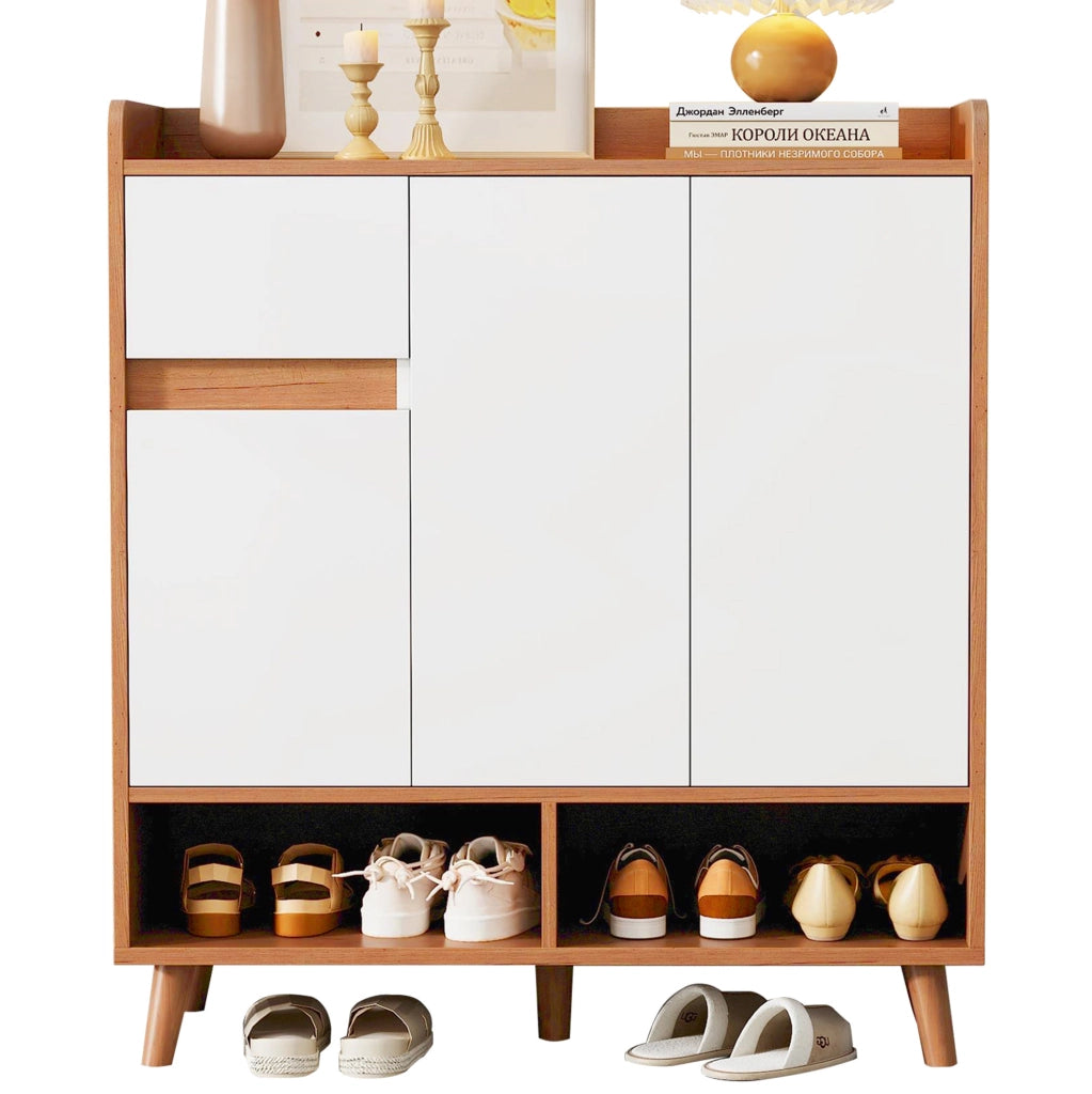 Scarpiera moderna bianca e naturale 90x35x99 cm