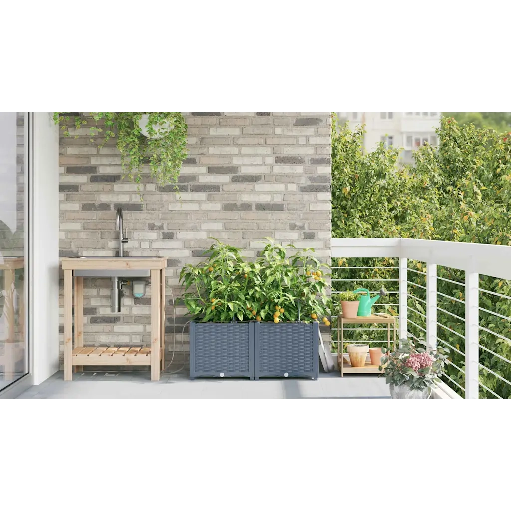 2 pz Fioriere | Cassetta per fiori | Vaso da giardino Grigio Chiaro 80 x 40 x 37,5 cm Plastica