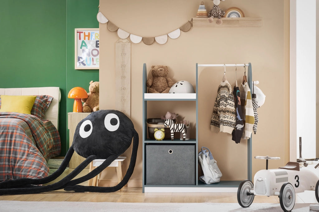 SoBuy Mobile per Bambini con Appendiabiti, Guardaroba per Bambini con scatole, Armadio per bambini con 3 ganci, Grigio 97x35x108cm KMB40-HG