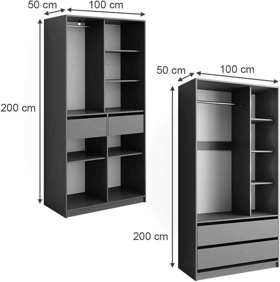 Armadio Elmo, Antracite, 200 x 200 cm Set di 2, per una conservazione flessibile di diversi capi di abbigliamento