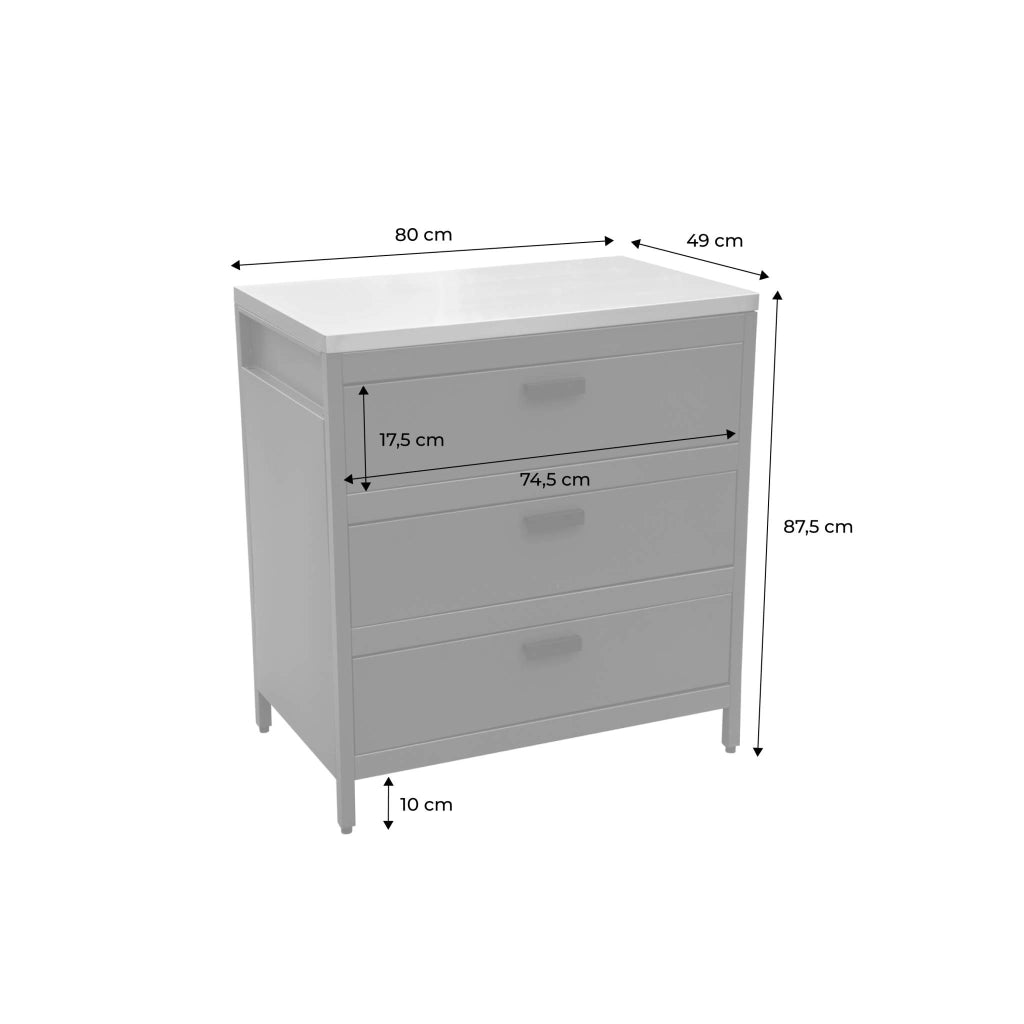 Mobile da esterno in acciaio con 3 cassetti, 80cm, blu grigio